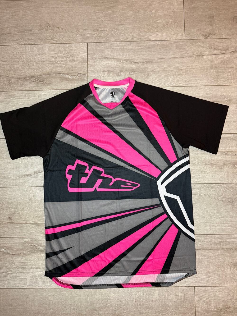 THE BMX Mountain Bike Jersey Men XL Short Sleeve Pink Black Mesh Rays Jersey